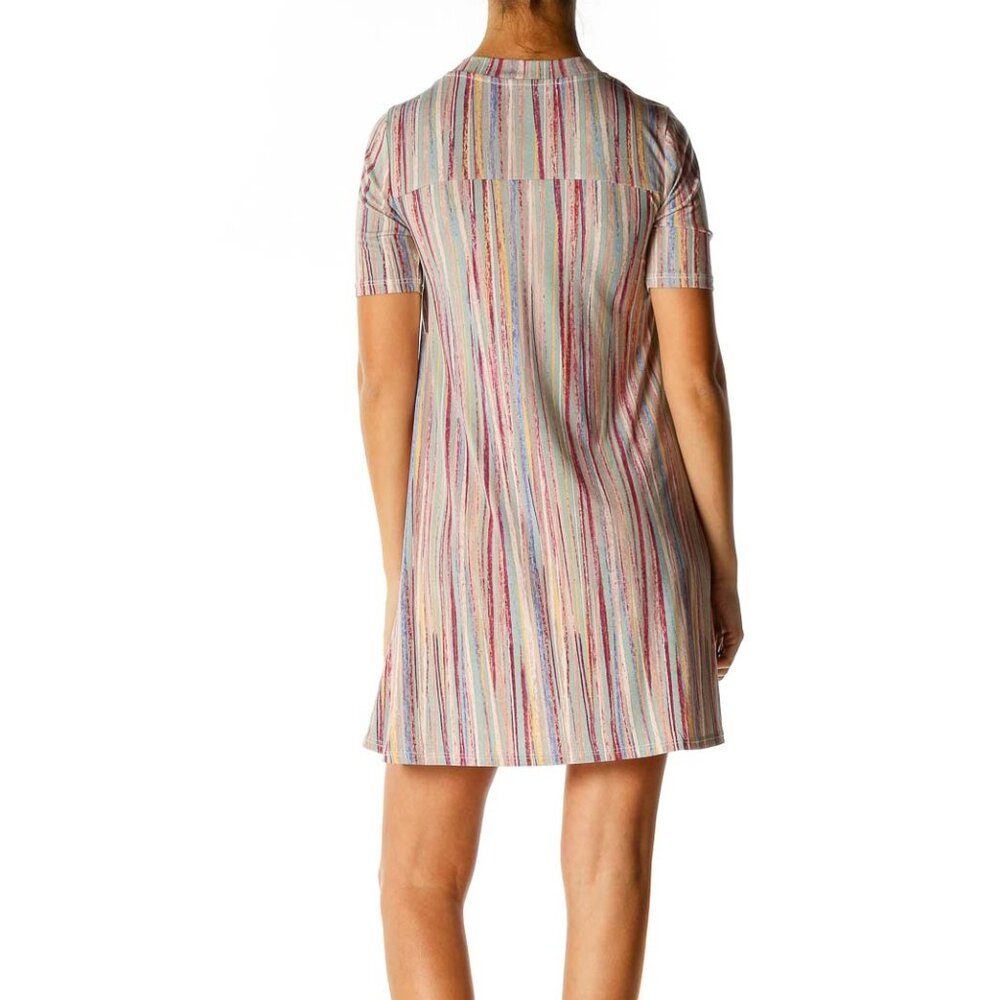 Beige Striped Casual A-Line Dress - Picture 2 of 2